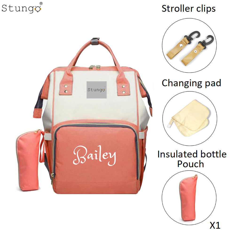 Personalized Large Diaper Bag Knapsack set -Coral /White