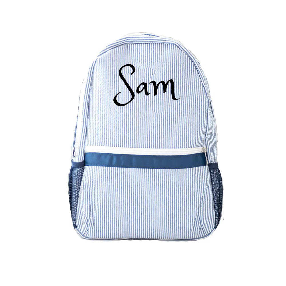 Personalized Purple seersucker knapsack