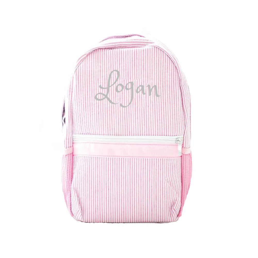 Personalized Purple seersucker knapsack