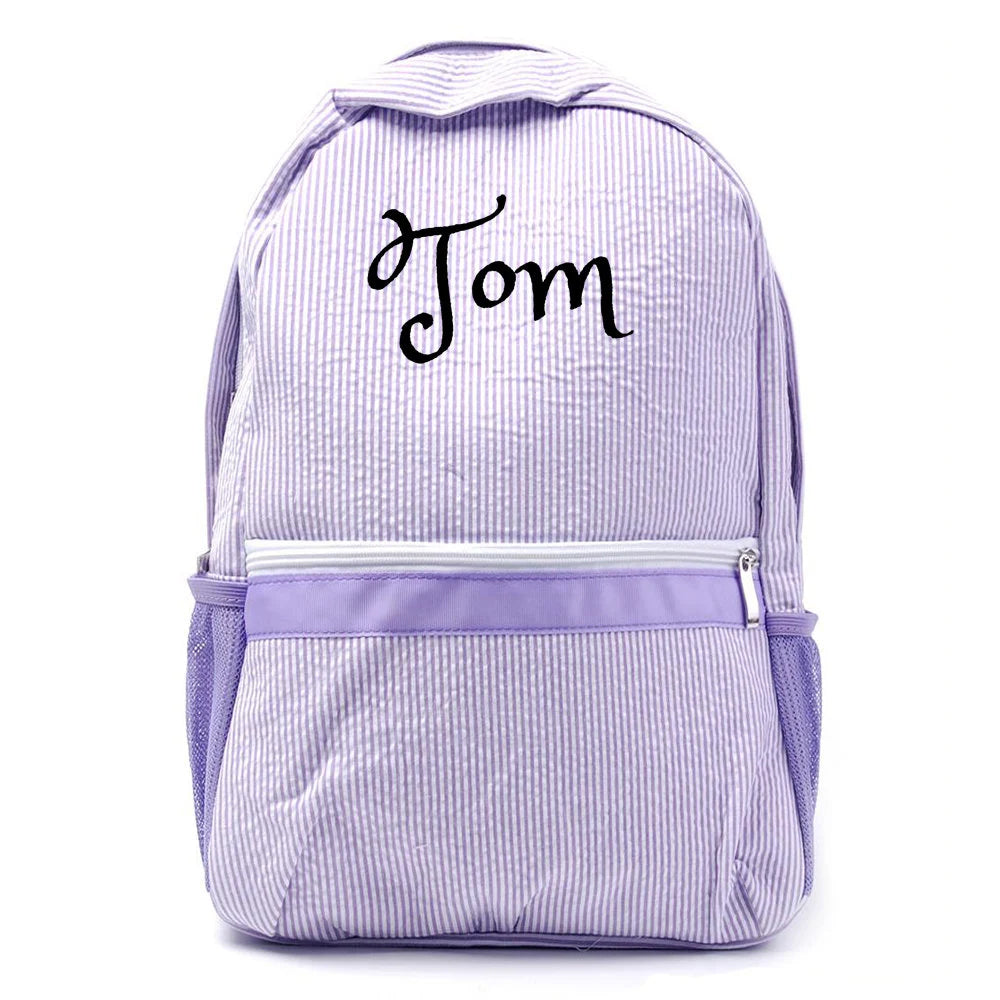 Personalized Purple seersucker knapsack