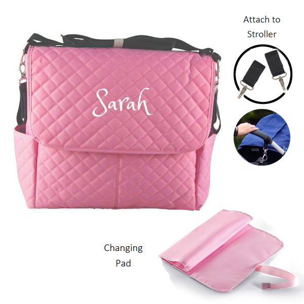 Personalized Quilted Messenger diaper bag -Pink