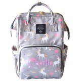 Personalized Large Diaper Bag Knapsack set -Grey Unicorn