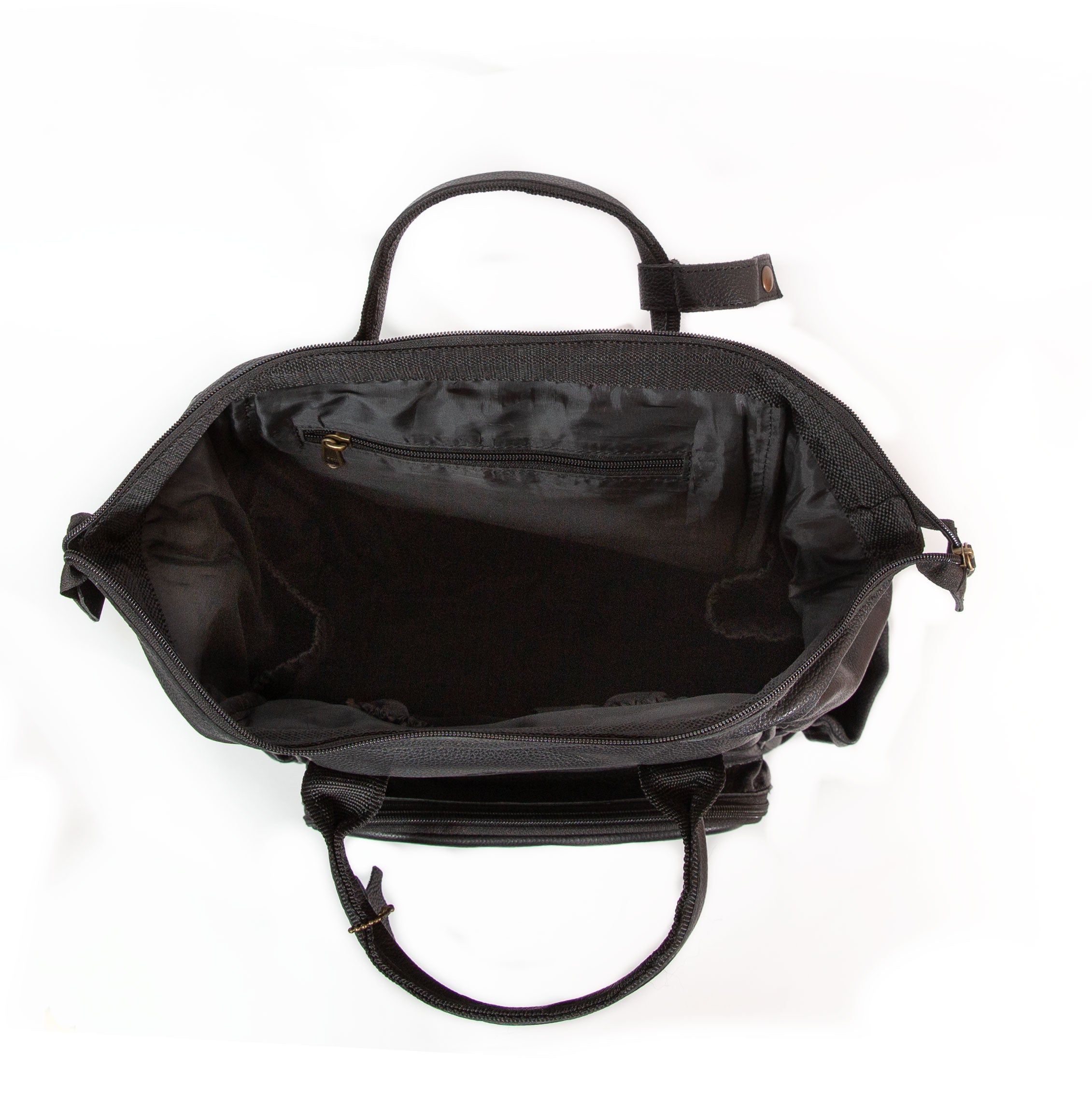 Large Black Leather Diaper Bag Knapsack