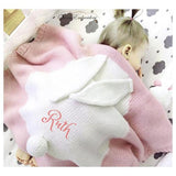 Personalized Knitted 100% Cotton Rabbit Blanket -Pink