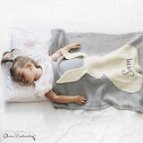 Personalized Knitted 100% Cotton Rabbit Blanket -Grey