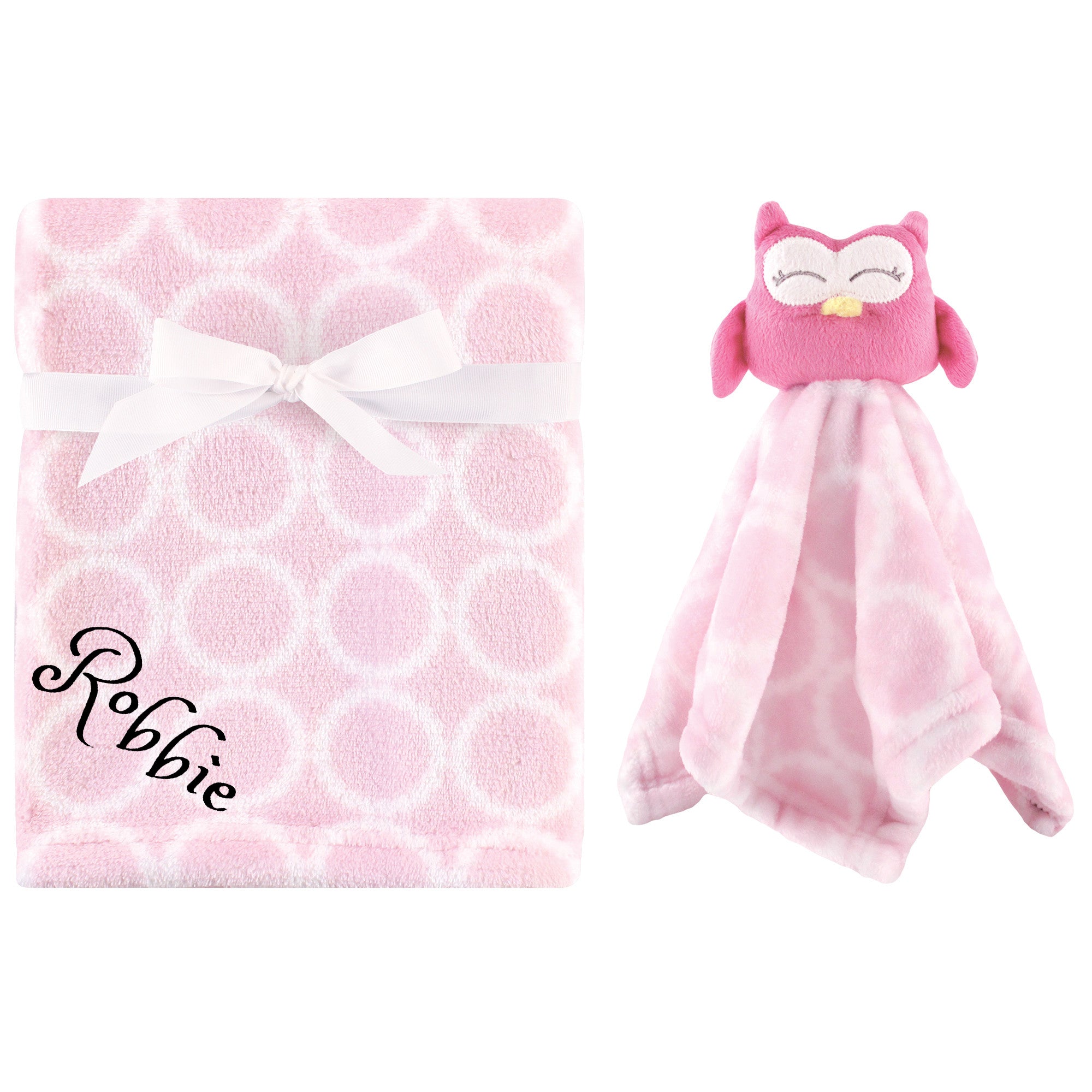 Personalized Animal Blanket & security blanket Set For Baby - Pink owl