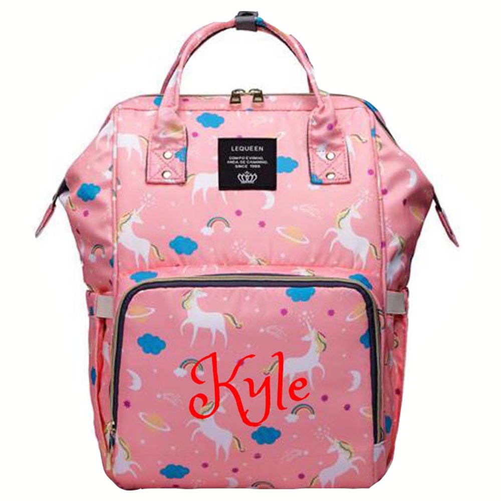 Personalized Large Diaper Bag Knapsack set -Pink Unicorn