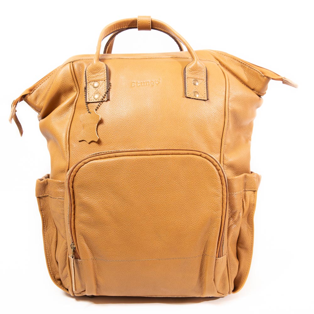 Large Tan Leather Diaper Bag Knapsack