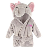 Personalized Plush Baby Bathrobe -Pink grey Elephant