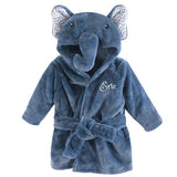 Personalized Plush Baby Bathrobe -Dark Blue Elephant