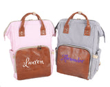 Personalized Large Diaper Bag Knapsack - Blue seersucker