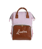 Personalized Large Diaper Bag Knapsack - Pink seersucker