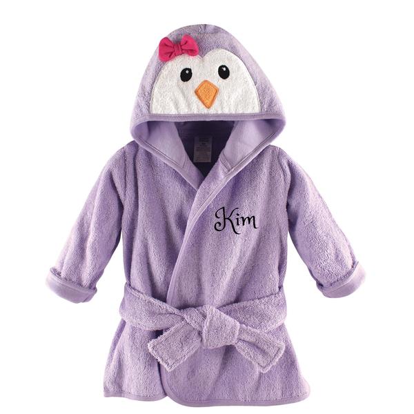 Personalized Terry Robe -Purple Penguin