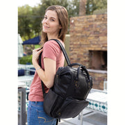 Large Black Leather Diaper Bag Knapsack