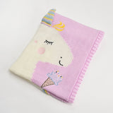 Personalized Knitted 100% Cotton Pink Unicorn Blanket