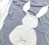 Personalized Knitted 100% Cotton Rabbit Blanket -Grey