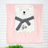 Personalized Knitted 100% Cotton Bear Blanket -Pink