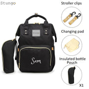 Personalized Large Diaper Bag Knapsack set -Black Cosmetic Purse Included