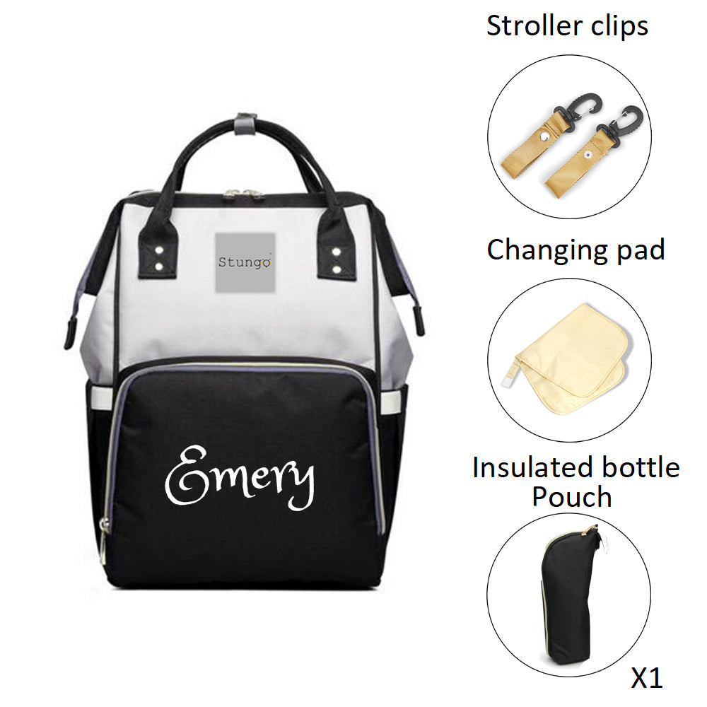Personalized Large Diaper Bag Knapsack set -Black /Grey