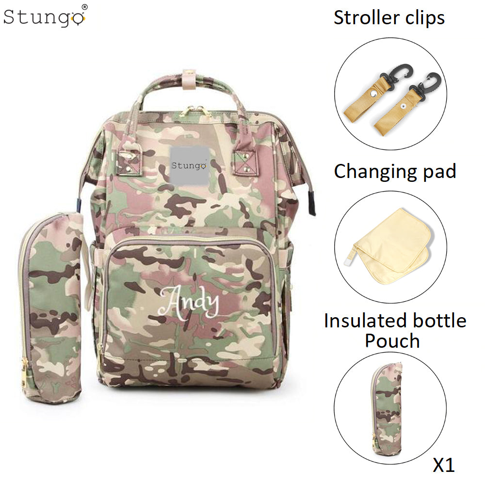 Personalized Large Diaper Bag Knapsack set -CAMO -Cosmetic Purse Included