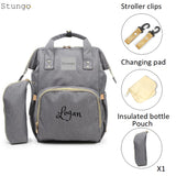 Personalized Large Diaper Bag Knapsack set -Gray Cosmetic Purse Included