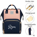 Personalized Large Diaper Bag Knapsack set -Blue /Pink
