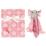 Personalized Animal Blanket & security blanket Set For Baby - Pink Elephant