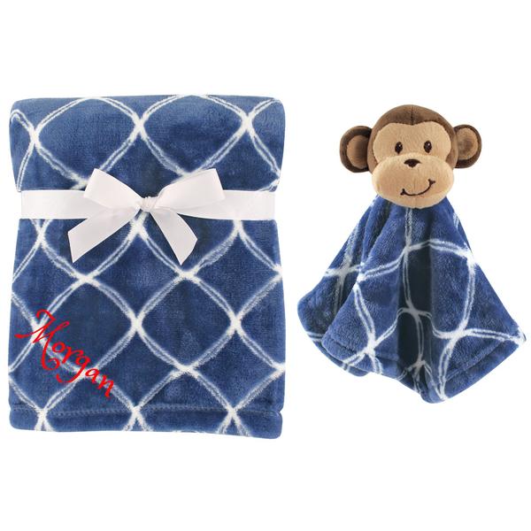Personalized Animal Blanket & security blanket Set For Baby - Monkey