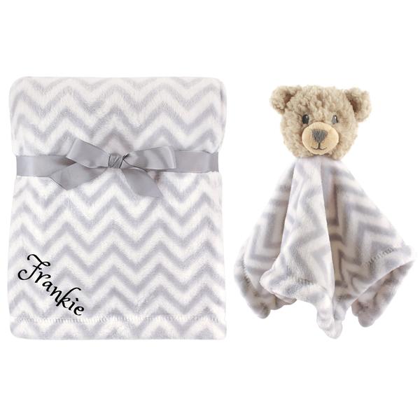 Personalized Animal Blanket & security blanket Set For Baby - Grey Bear