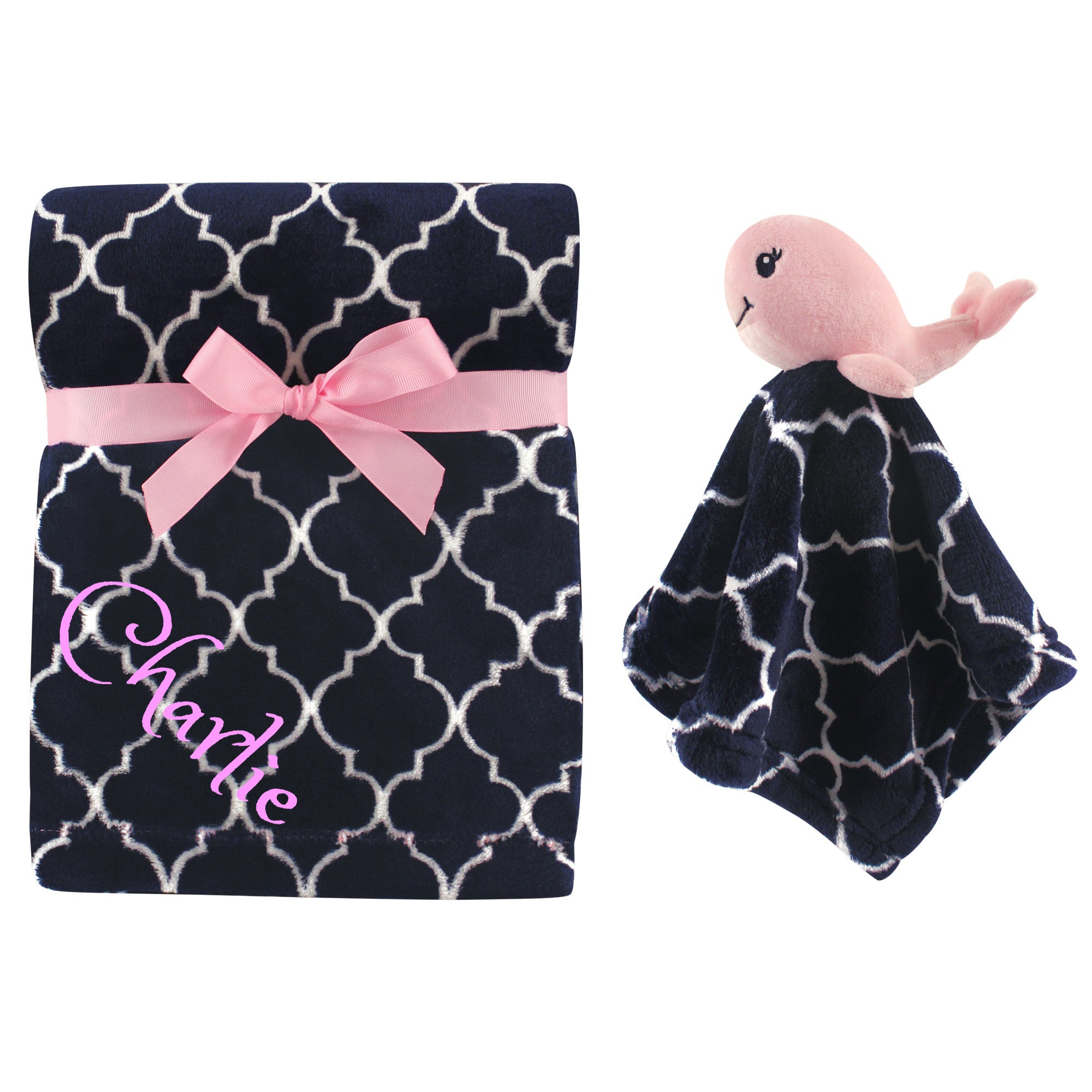Personalized Animal Blanket & security blanket Set For Baby - Pink WHALE