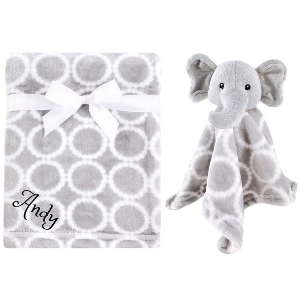 Personalized Animal Blanket & security blanket Set For Baby - Grey Elephant