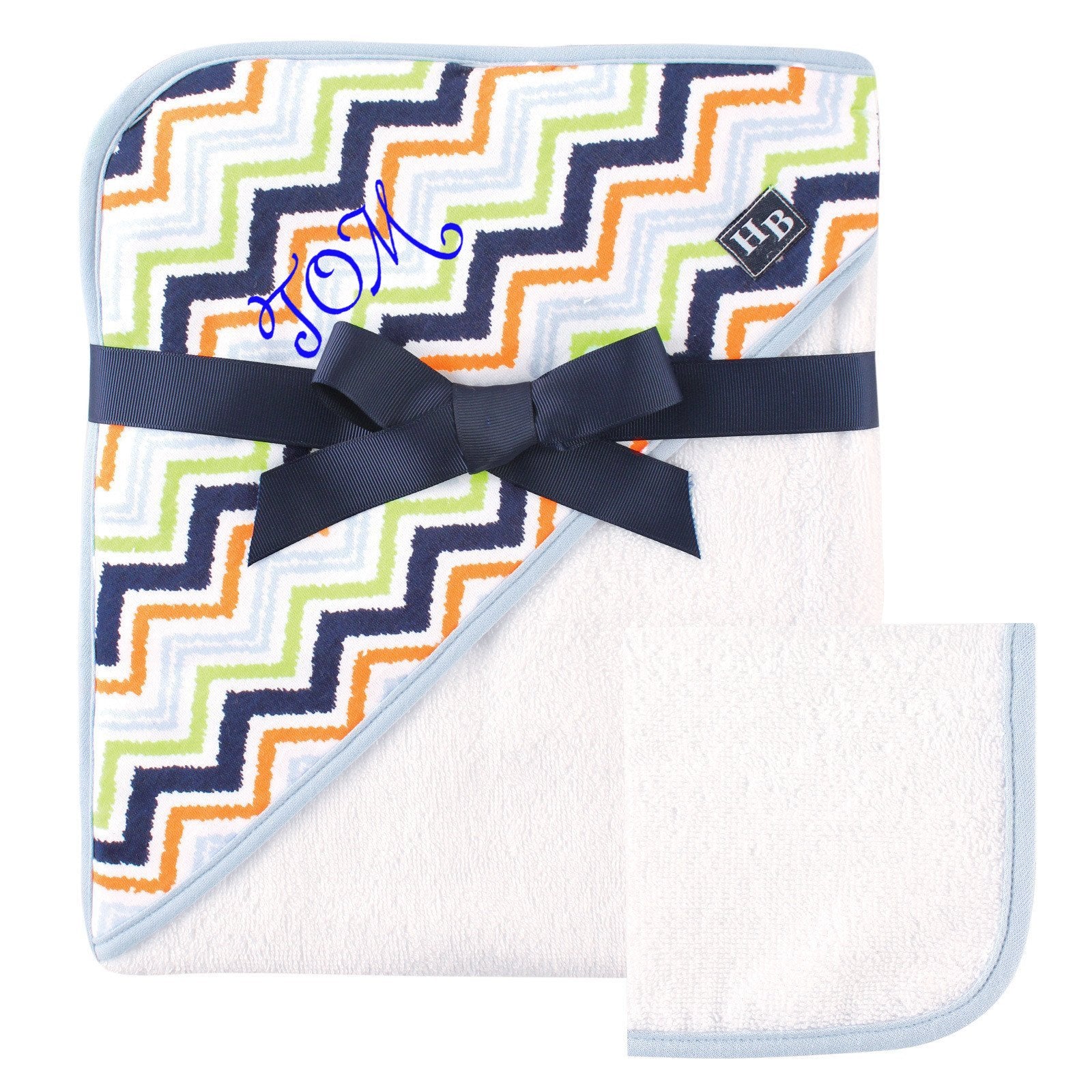 Personalized Hooded Baby Towel and Washcloth Set- CHEVRON