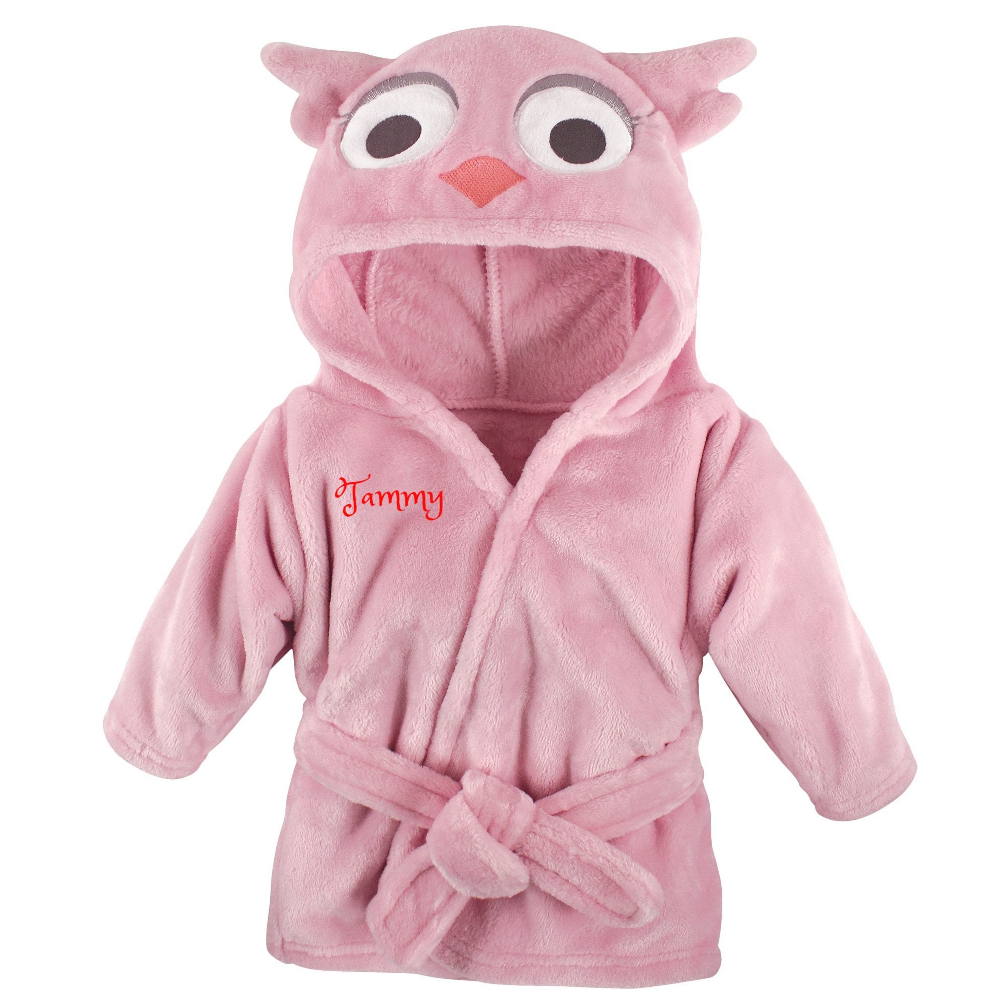 Personalized Plush Baby Bathrobe -Pink Owl