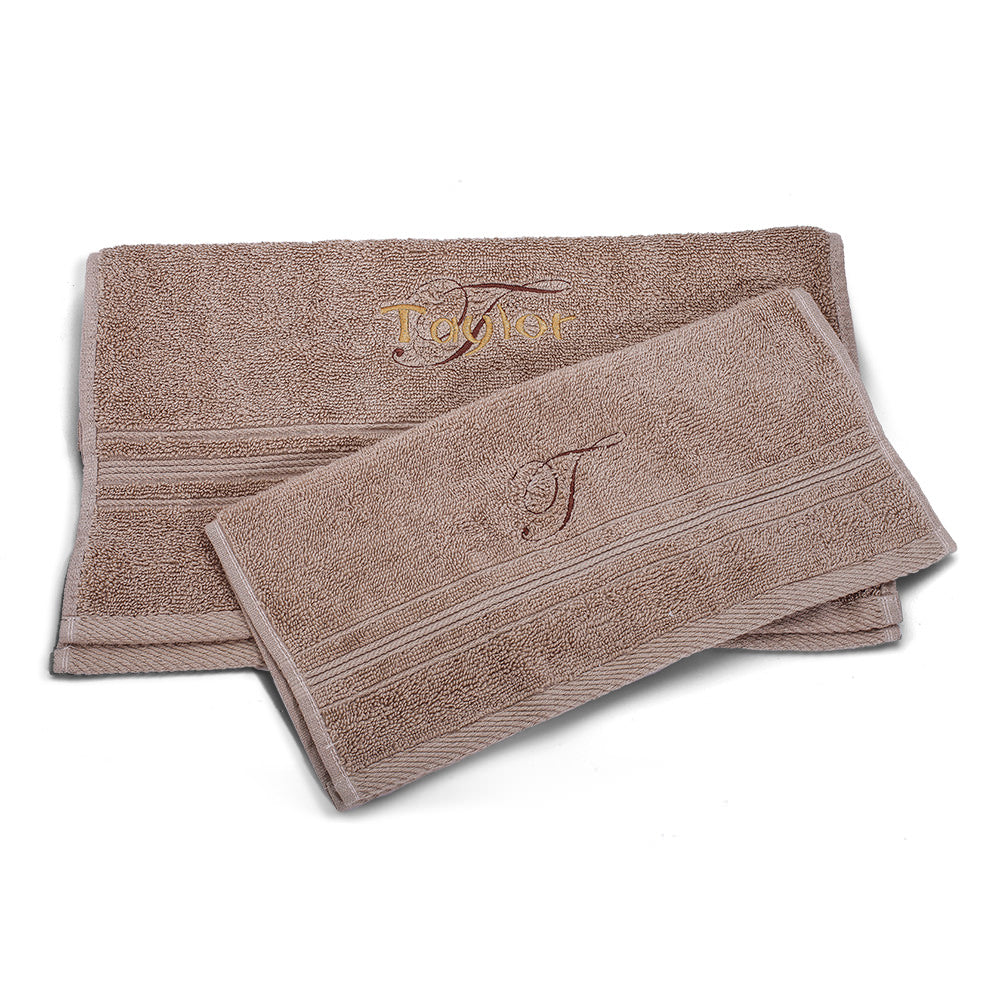 Personalized Beige Hand towel and Washcloth/Premium Quality 100% Cotton
