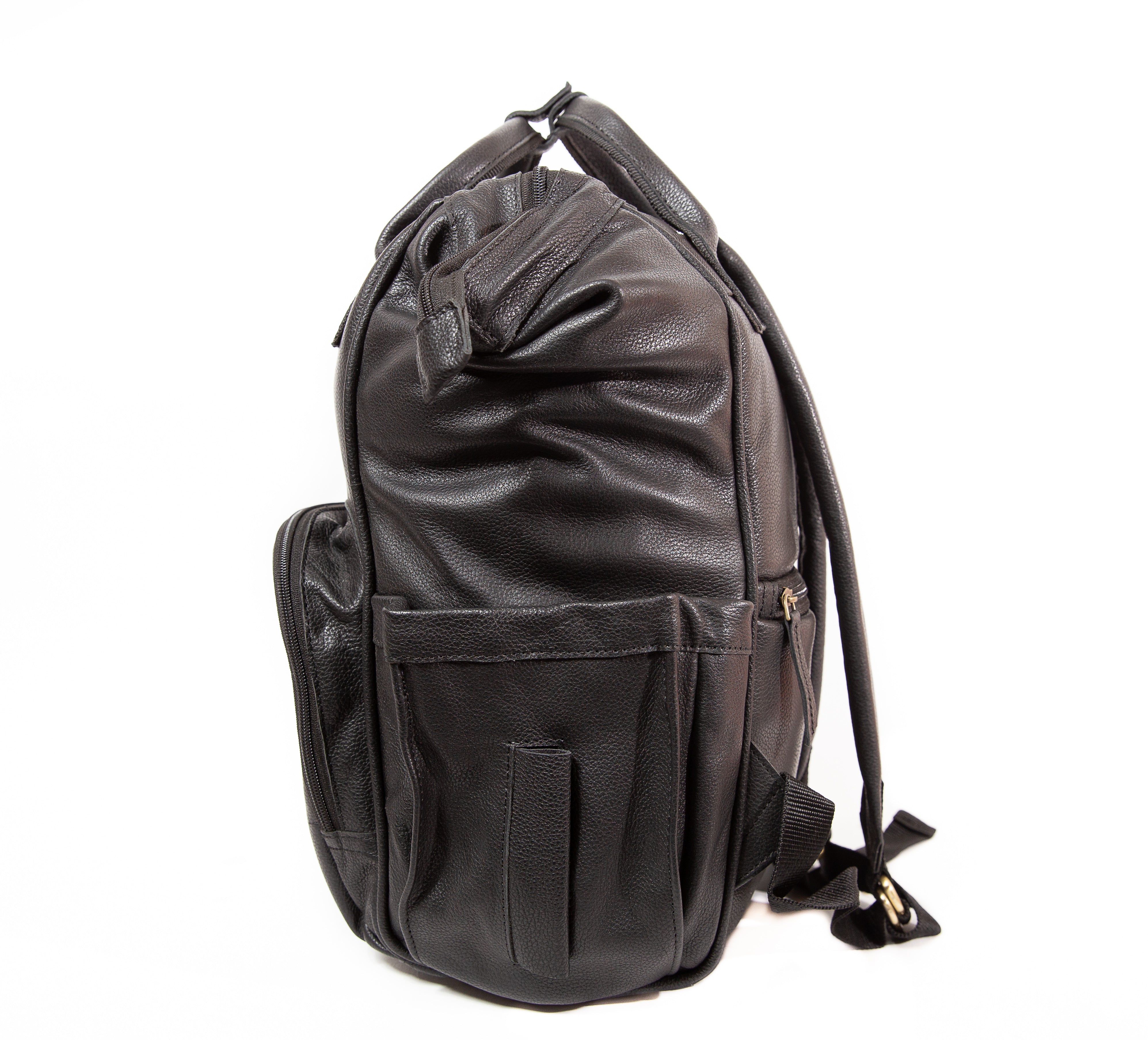 Large Black Leather Diaper Bag Knapsack