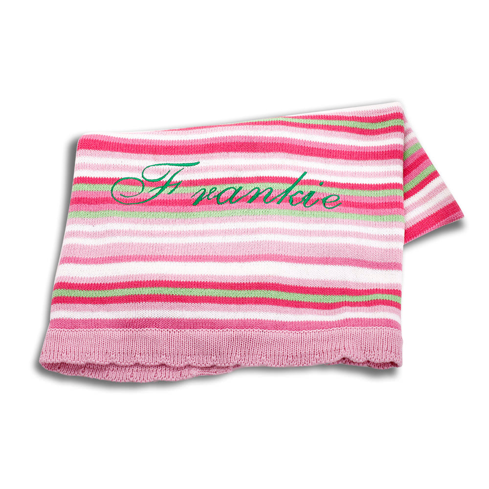 Personalized Cotton knit stripe blanket - Pink
