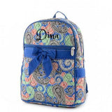 Personalized QUILTED Paisley Print Zippered Backpack | Blue