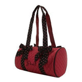 Personalized Red Quilted Solid Small Duffel Bag With Black Handles