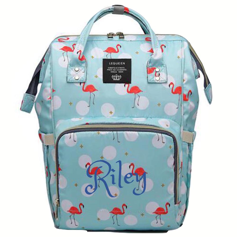 Personalized Large Diaper Bag Knapsack set -Turquoise Flamingo
