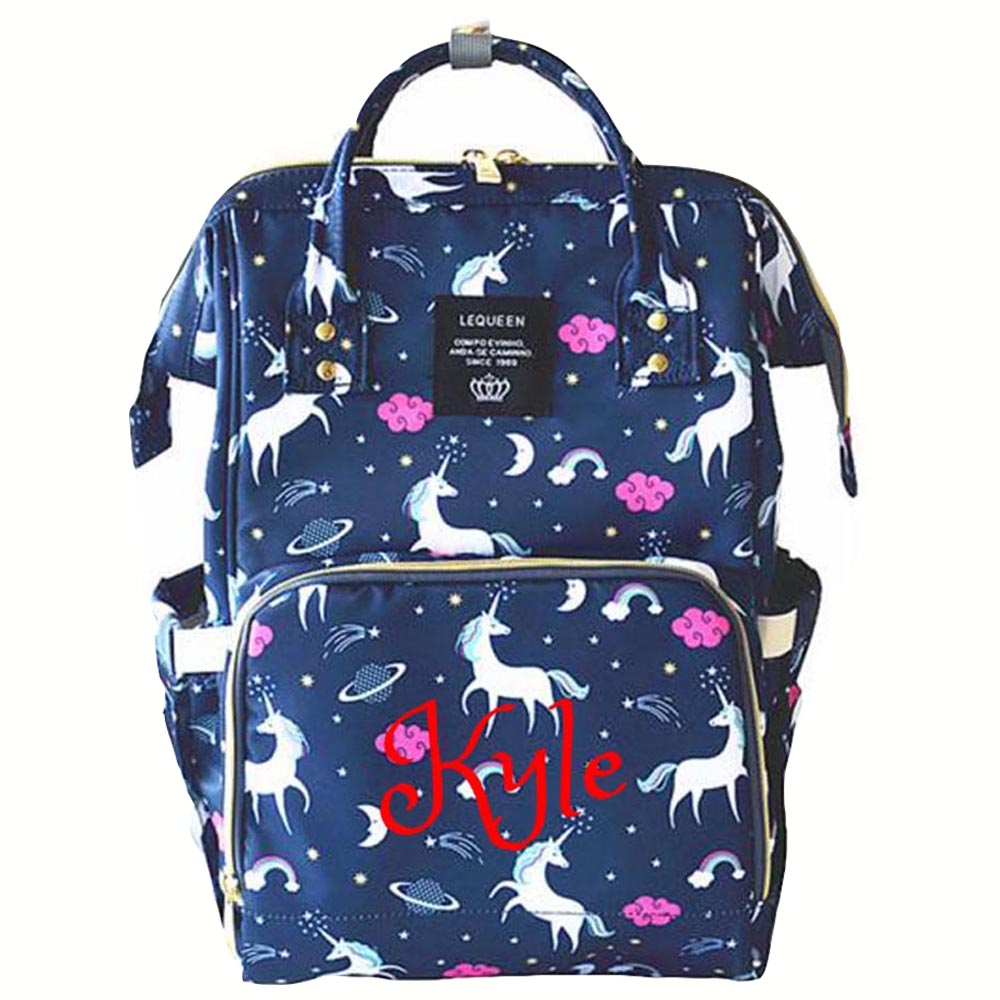 Personalized Large Diaper Bag Knapsack set -Blue Unicorn