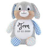 Personalized Baby plush animal Blue Bunny Arlequin