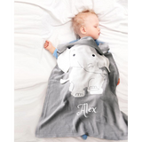 Personalized Knitted 100% Cotton Elephant 3D Blanket -Grey