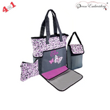 Personalized 4 in 1 Diaper Bag set - Fuchsia Butterfly Changing Pad & Cosmetic Purse Included