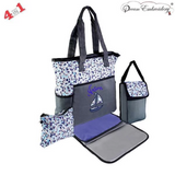 Personalized 4 in 1 Diaper Bag set - Blue Boat Changing Pad & Cosmetic Purse Included