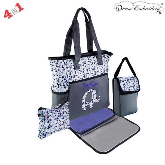 Personalized 4 in 1 Diaper Bag set Blue Elephant Changing Pad