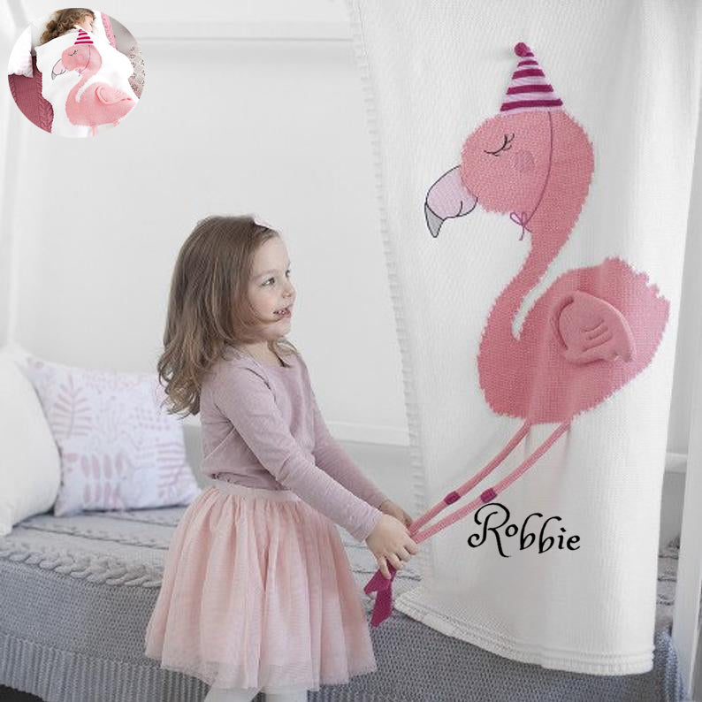 Personalized Knitted 100% Cotton Flamingo -White