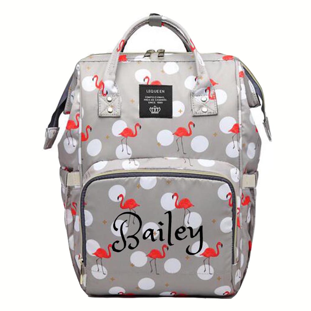Personalized Large Diaper Bag Knapsack set -Grey Flamingo