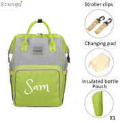 Personalized Large Diaper Bag Knapsack set -Lime /Grey