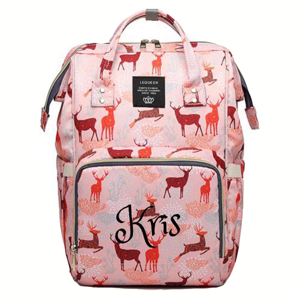 Personalized Large Diaper Bag Knapsack set -Pink Deer
