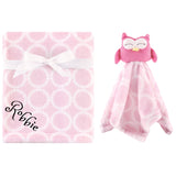 Personalized Animal Blanket & security blanket Set For Baby - Pink owl